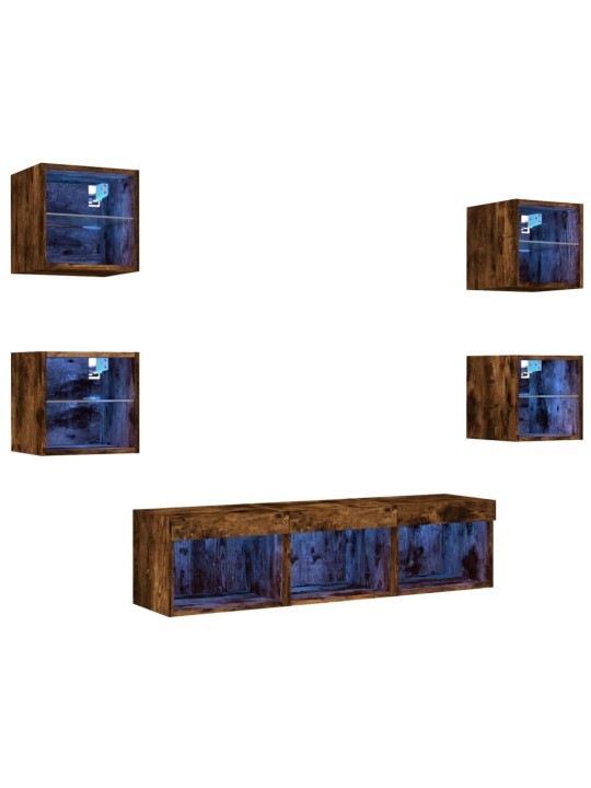 7dílná obývací stěna s LED kouřový dub kompozitní dřevo