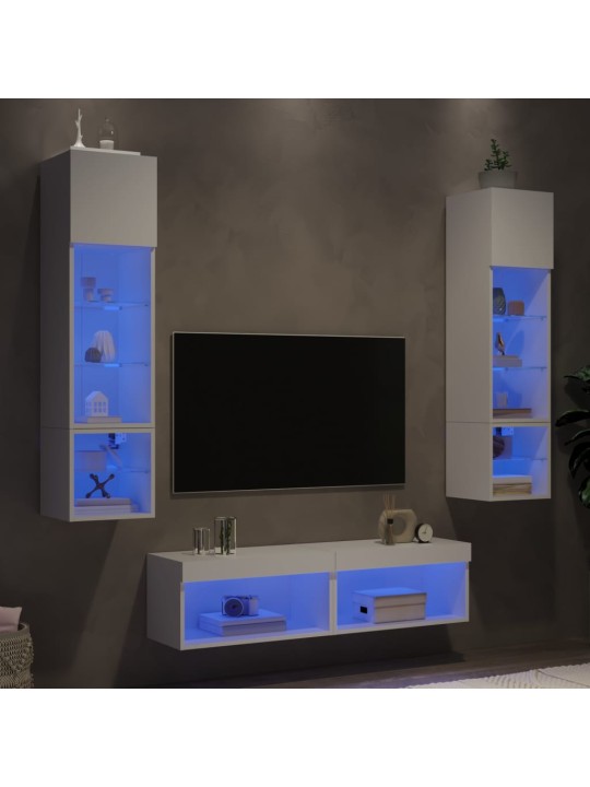 6dílná obývací stěna s LED osvětlením bílá kompozitní dřevo