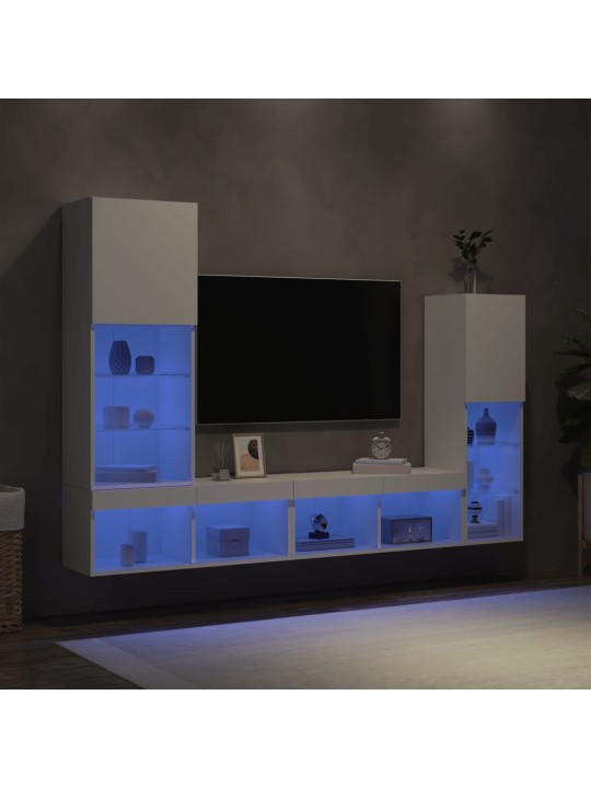 4dílná obývací stěna s LED osvětlením bílá kompozitní dřevo