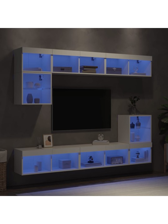 8dílná obývací stěna s LED osvětlením bílá kompozitní dřevo