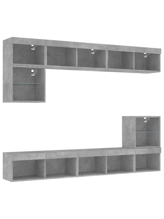 8dílná obývací stěna s LED betonově šedá kompozitní dřevo