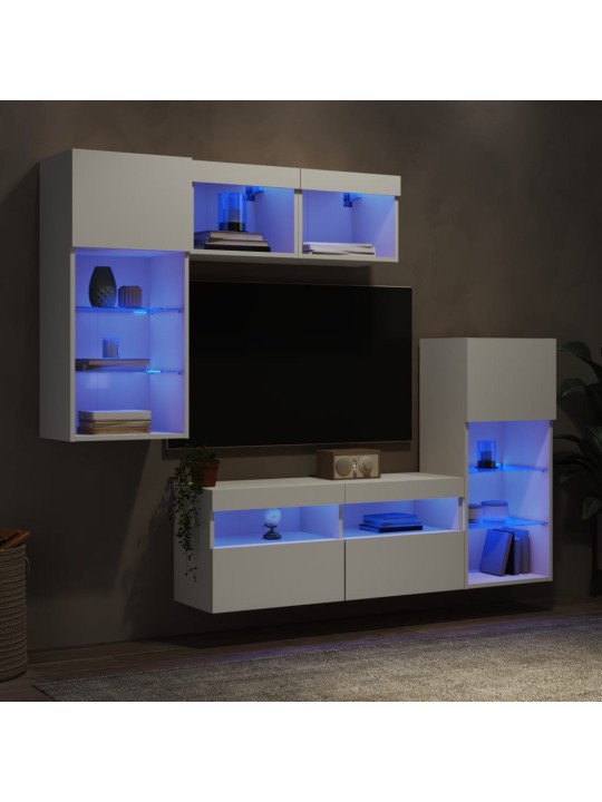 5dílná obývací stěna s LED osvětlením bílá kompozitní dřevo