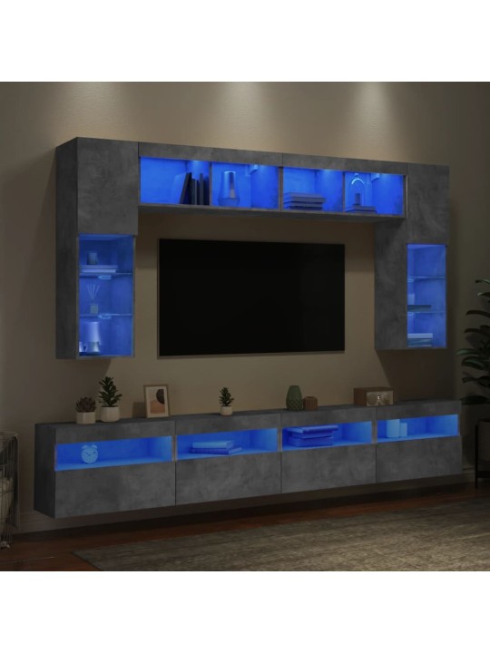 8dílná obývací stěna s LED osvětlením betonově šedá