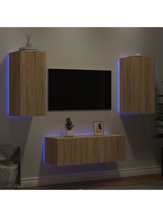 4dílná obývací stěna s LED dub sonoma kompozitní dřevo