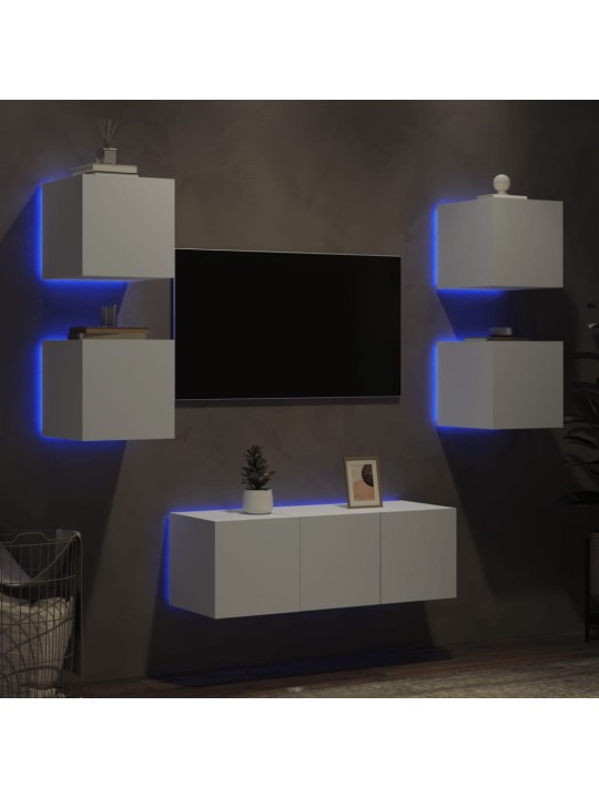 6dílná obývací stěna s LED osvětlením bílá kompozitní dřevo