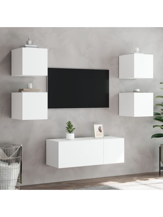 6dílná obývací stěna s LED osvětlením bílá kompozitní dřevo