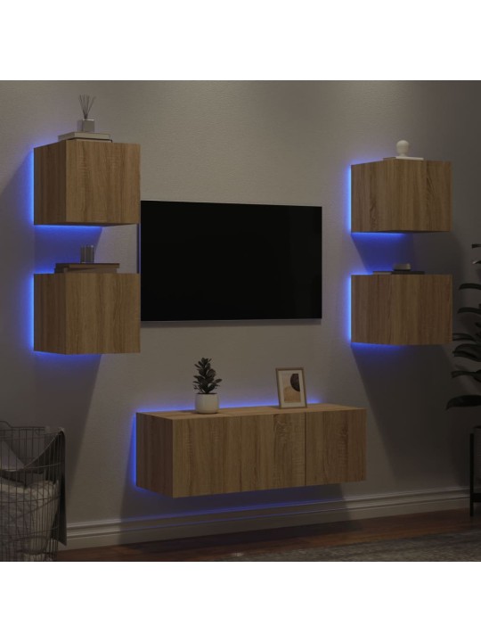 6dílná obývací stěna s LED dub sonoma kompozitní dřevo