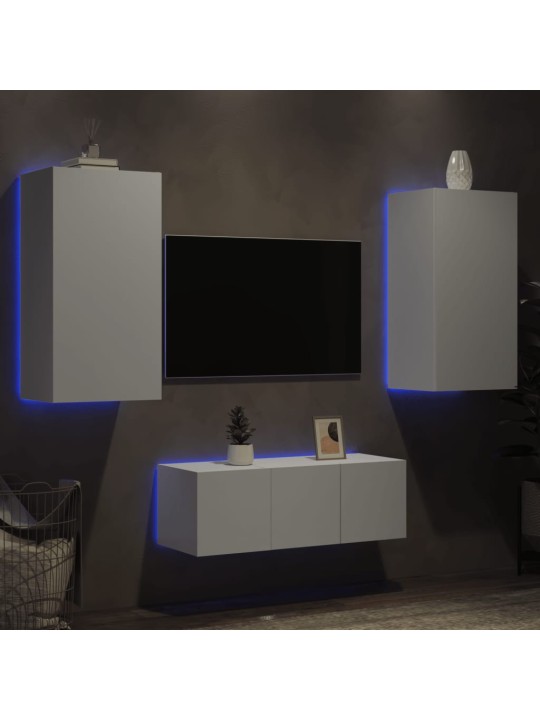 4dílná obývací stěna s LED osvětlením bílá kompozitní dřevo