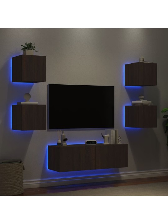 5dílná obývací stěna s LED osvětlením hnědý dub