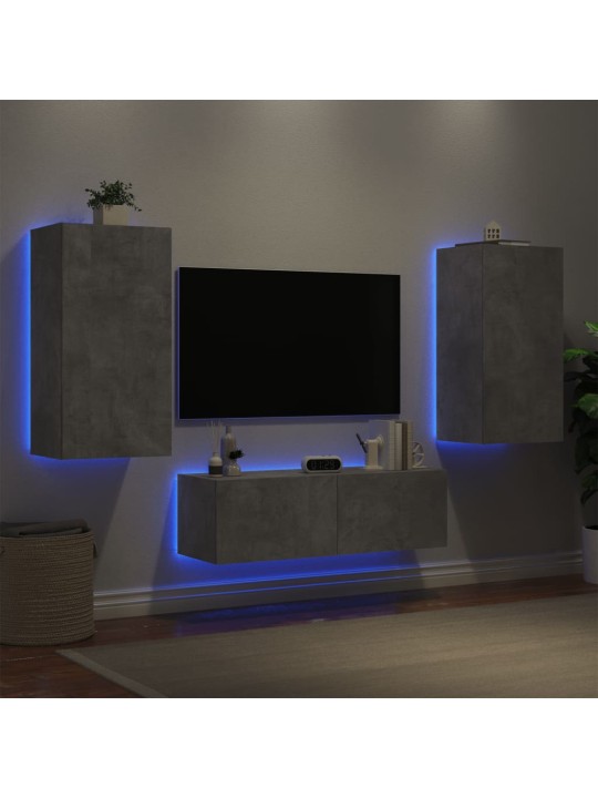 3dílná obývací stěna s LED osvětlením betonově šedá
