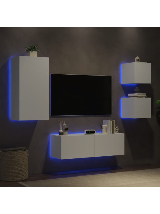 4dílná obývací stěna s LED osvětlením bílá