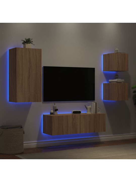 4dílná obývací stěna s LED osvětlením dub sonoma