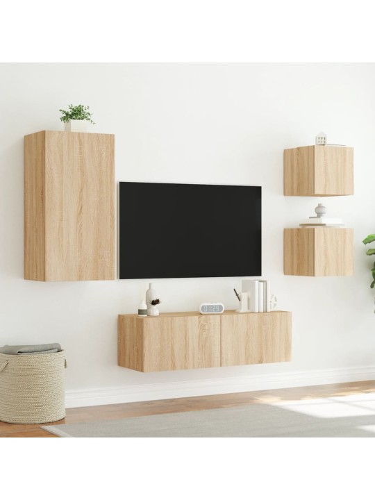 4dílná obývací stěna s LED osvětlením dub sonoma