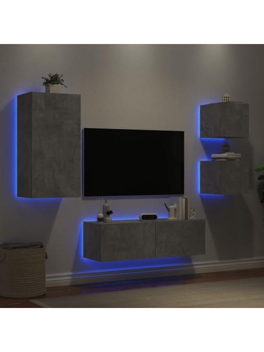 4dílná obývací stěna s LED osvětlením betonově šedá