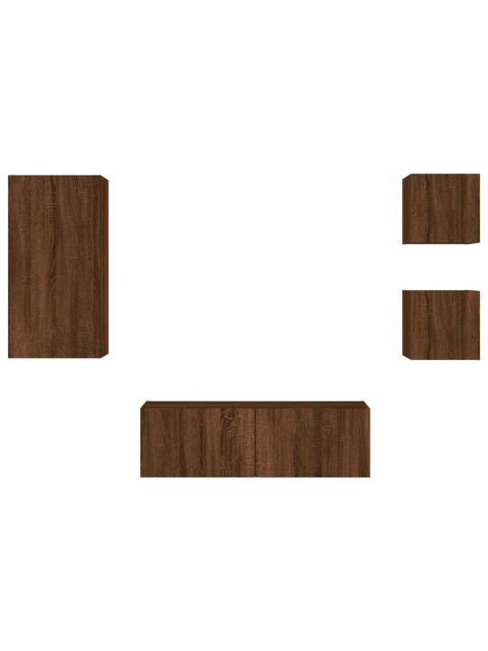 4dílná obývací stěna s LED osvětlením hnědý dub