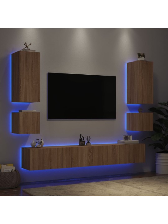 6dílná obývací stěna s LED osvětlením dub sonoma