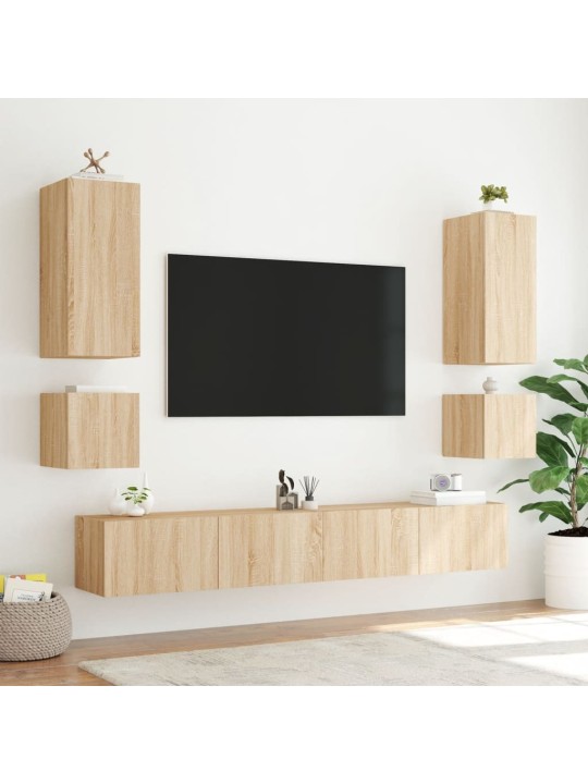 6dílná obývací stěna s LED osvětlením dub sonoma