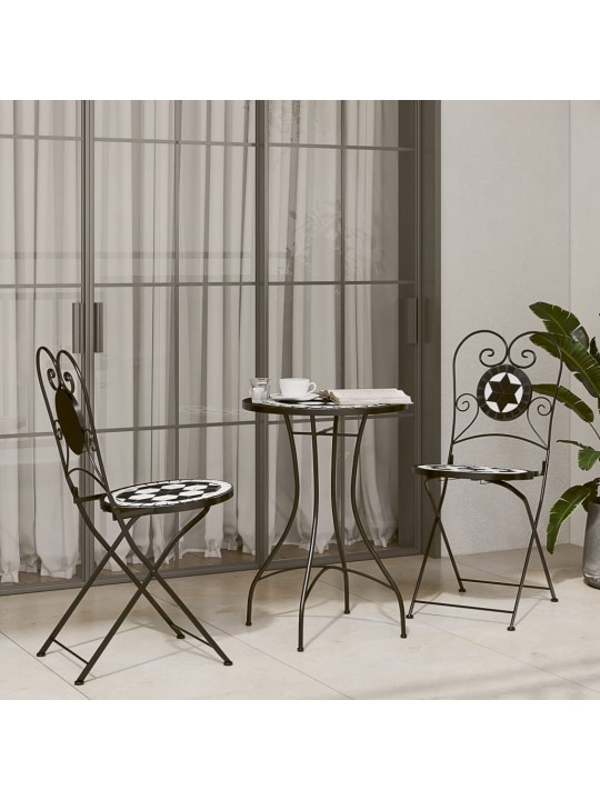 Mozaikový bistro stolek černý a bílý Ø 50 x 70 cm keramika