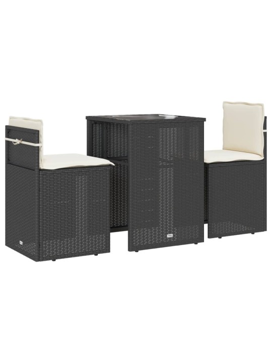 3dílný bistro set s poduškami černý polyratan