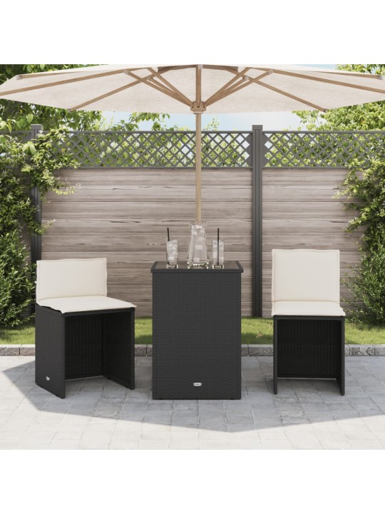 3dílný bistro set s poduškami černý polyratan