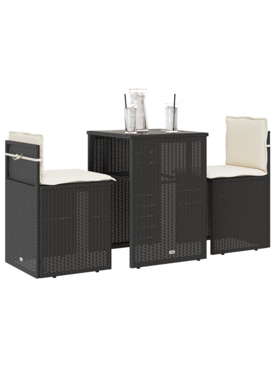 3dílný bistro set s poduškami černý polyratan
