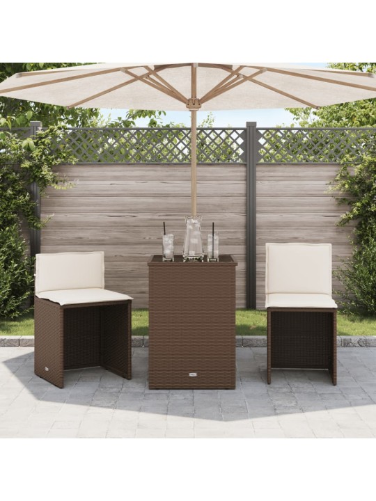 3dílný bistro set s poduškami hnědý polyratan