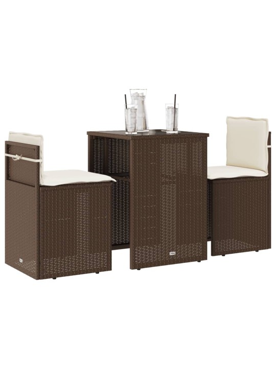 3dílný bistro set s poduškami hnědý polyratan