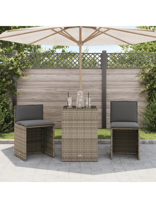3dílný bistro set s poduškami béžový polyratan