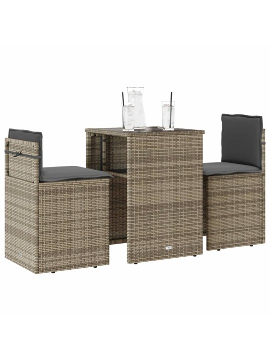 3dílný bistro set s poduškami béžový polyratan