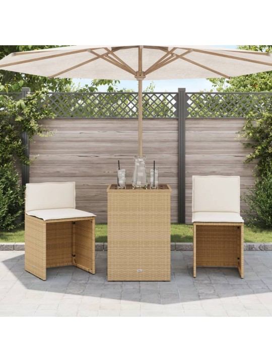 3dílný bistro set s poduškami béžový polyratan