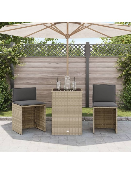 3dílný bistro set s poduškami světle šedý polyratan