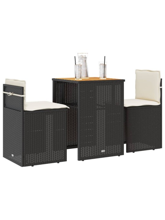 3dílný bistro set s poduškami černý polyratan