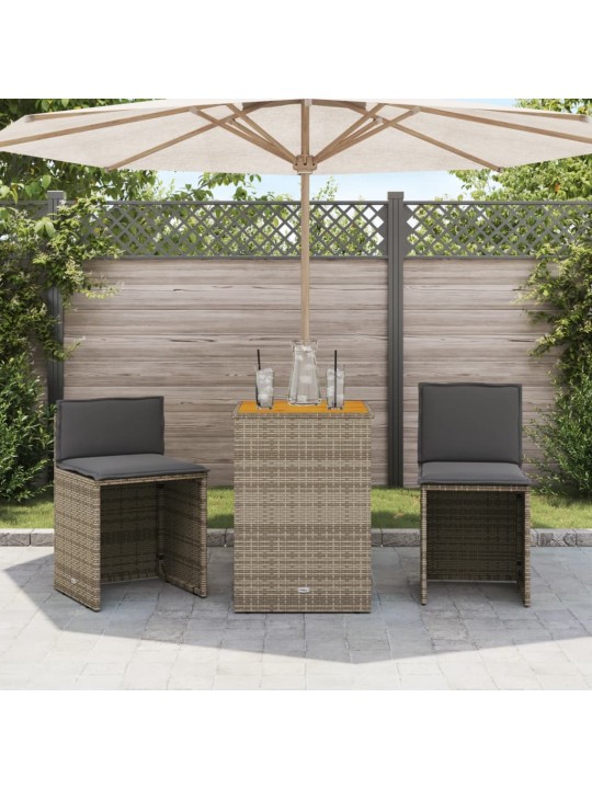 3dílný bistro set s poduškami šedý polyratan