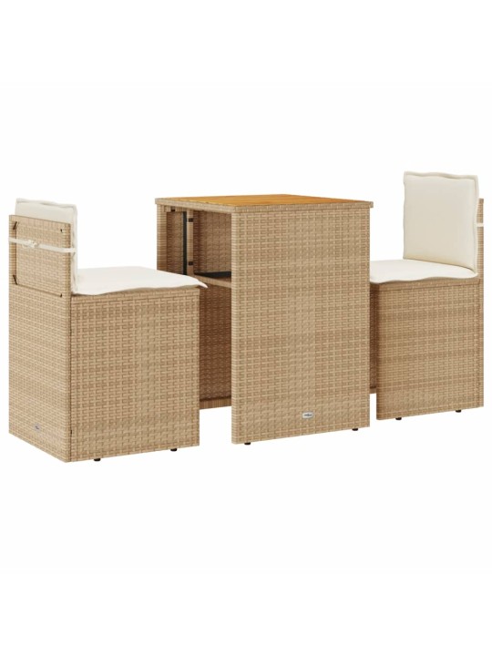 3dílný bistro set s poduškami béžový polyratan