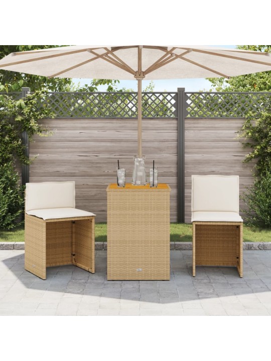 3dílný bistro set s poduškami béžový polyratan