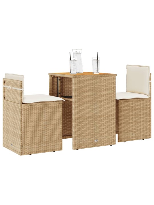 3dílný bistro set s poduškami béžový polyratan