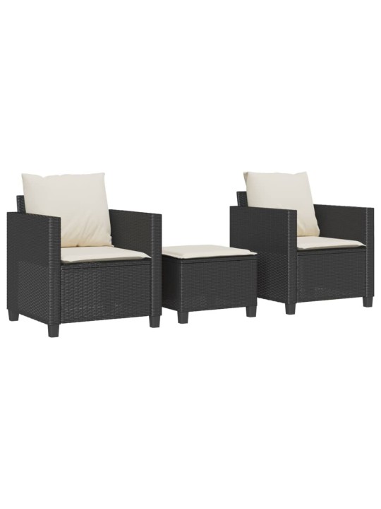 3dílný bistro set s poduškami černý polyratan