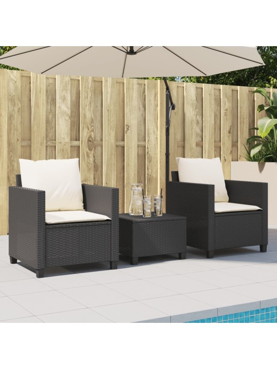 3dílný bistro set s poduškami černý polyratan