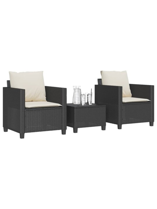3dílný bistro set s poduškami černý polyratan
