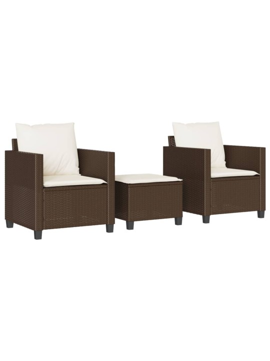 3dílný bistro set s poduškami hnědý polyratan