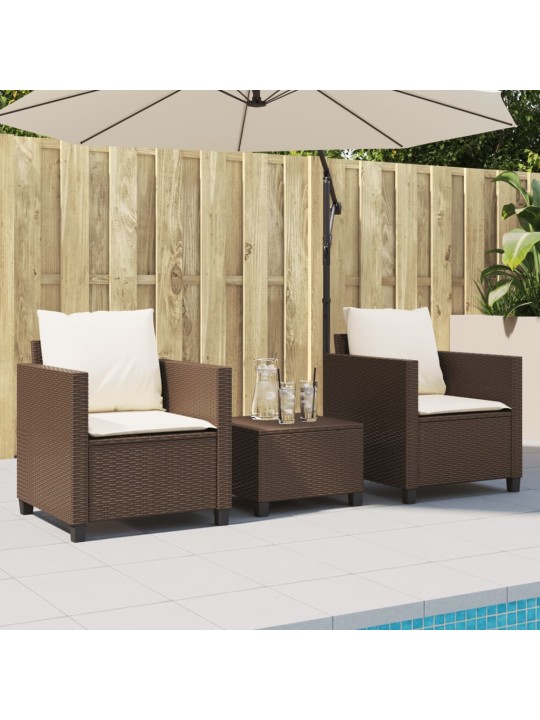 3dílný bistro set s poduškami hnědý polyratan