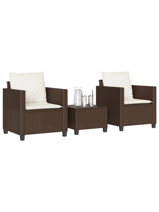 3dílný bistro set s poduškami hnědý polyratan