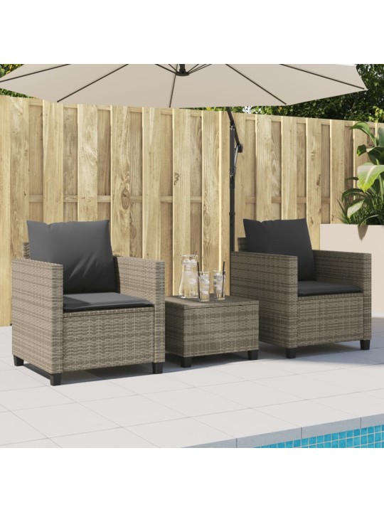 3dílný bistro set s poduškami šedý polyratan