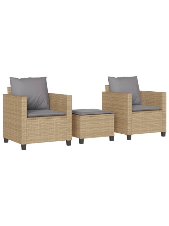 3dílný bistro set s poduškami béžový polyratan