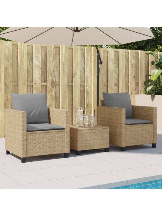 3dílný bistro set s poduškami béžový polyratan