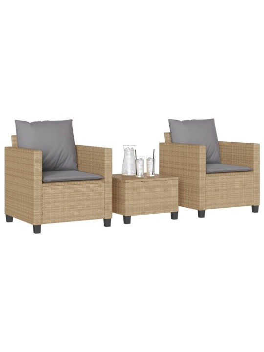3dílný bistro set s poduškami béžový polyratan