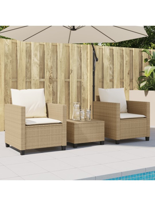 3dílný bistro set s poduškami béžový polyratan