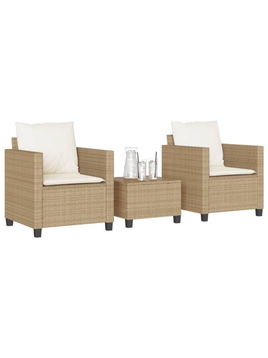 3dílný bistro set s poduškami béžový polyratan