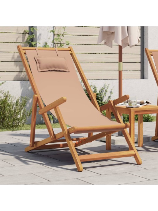 Skládací plážové křeslo taupe masivní eukalyptus a textil