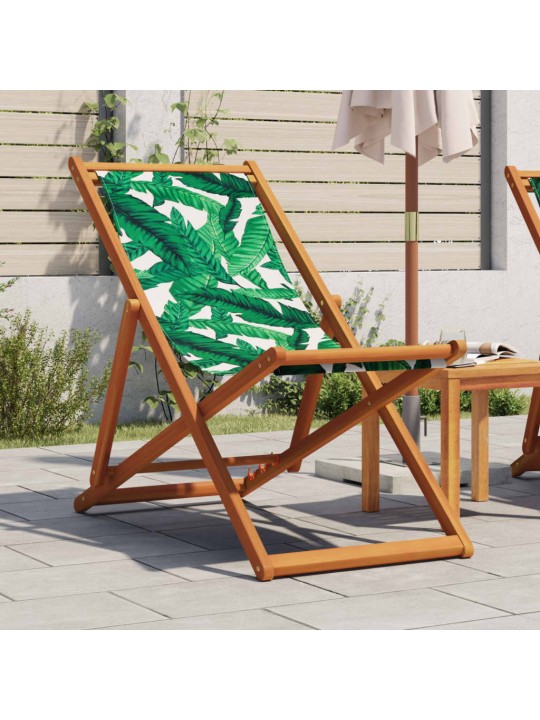 Skládací plážové křeslo vzor listů masivní eukalyptus a textil